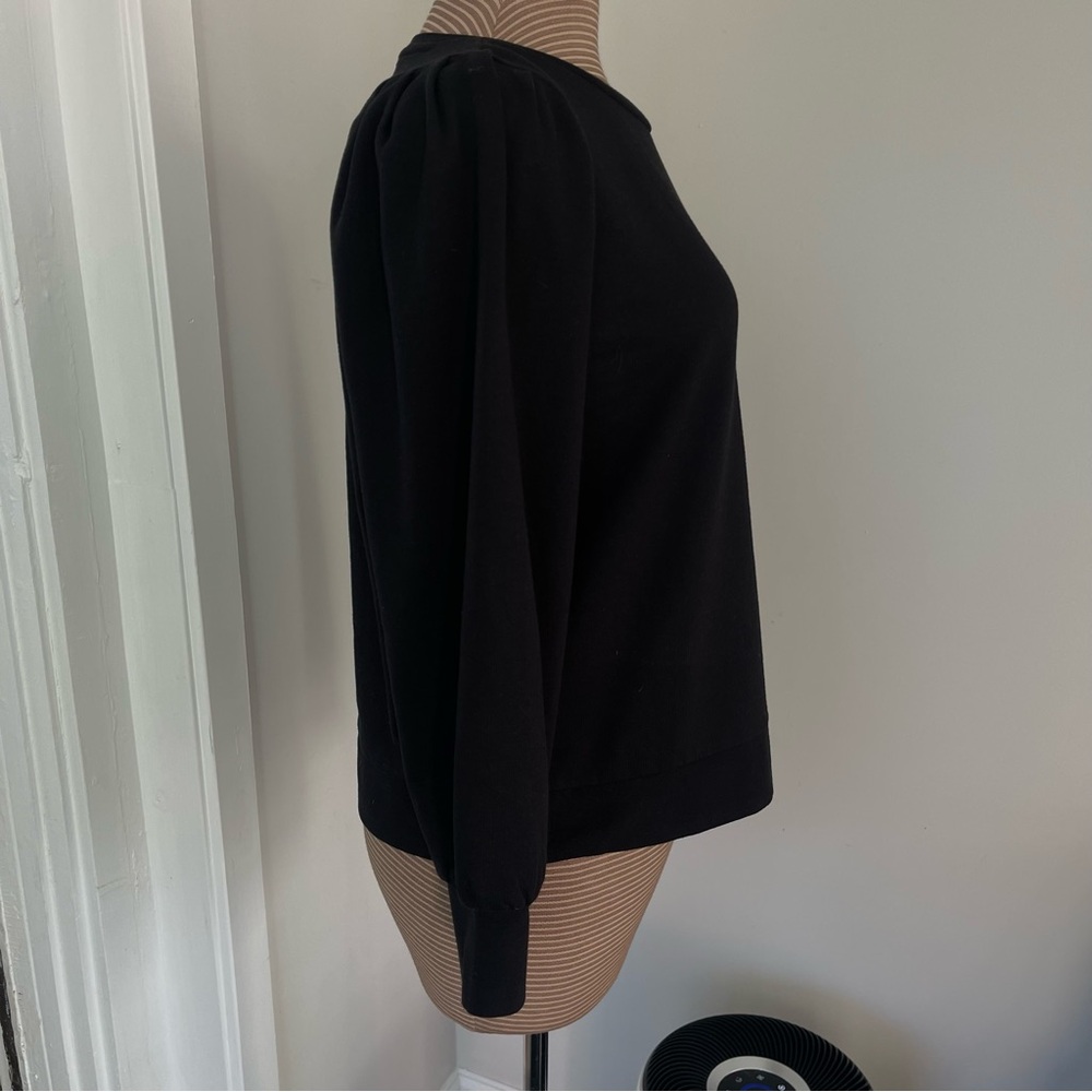 J Crew Black Puffsleeve Sweatshirt with Jeweled Button Detail size M GUC - Picture 2 of 8